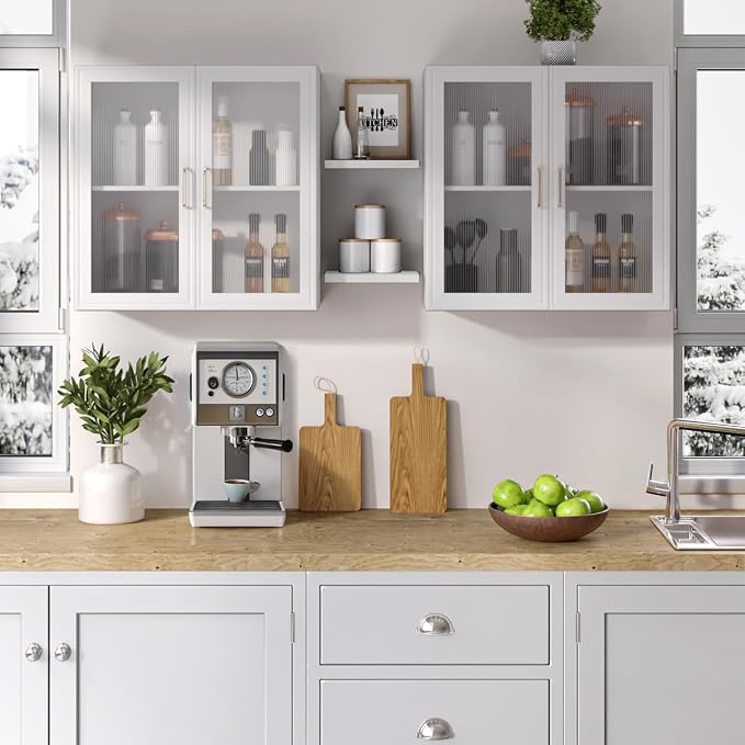FIMELLO 24’’ Laundry Room Cabinets Set of 2, Bathroom Wall Cabinet Storage Acrylic Glass Doors, Kitchen Cabinets with Adjustable Shelf, Medicine Cabinets for Bathroom, White Bathroom Cabinet