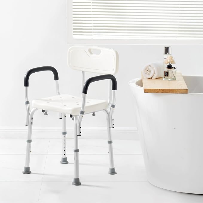 VEVOR Shower Chair, Shower Seat with Back, Adjustable Height Shower Stool, Shower Chair for Inside Shower Bathtub, Non-Slip Bathroom Bench Bath Chair for Elderly Disabled Handicap, 350 LBS Capacity