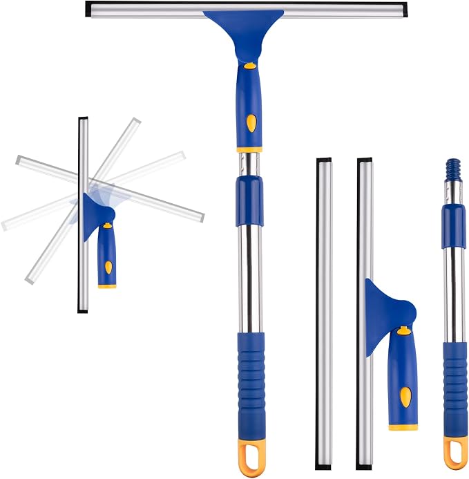 14 inch Rotatable Shower Squeegee for Glass Doors, Multi-Purpose Window Squeegee with Refill Rubber Blade, Bathroom Cleaner Tool for Shower Door Window Mirror Wall Car Windshield