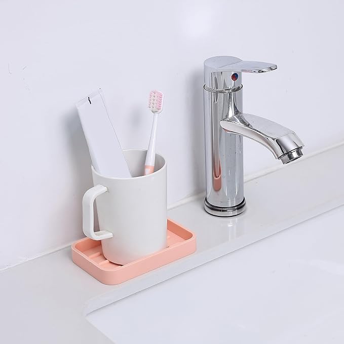 MicoYang Silicone Kitchen Sink Organizer Tray for Multiple Usage,Easy Clean Sponges Holder for Kitchen Bathroom Counter or Sink,Dish Soap Dispenser,Scrubber,Bottle,Cup Pink 4.9”x 3.2”