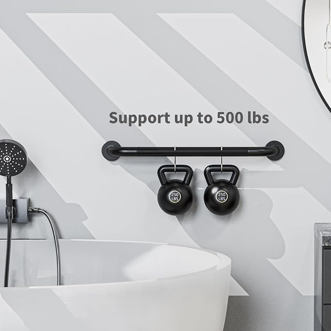ZUEXT 2 Pack 24 Inch Black Anti Slip Shower Grab Bar with Knurled Grip | Bathroom Balance Support Rail, Assist Handle for Handicap Seniors, Wall Mount Stainless Steel Bath Safety Handrail, 1.25" Dia