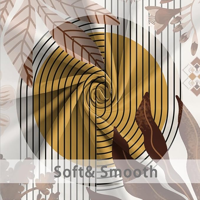 Boho Brown Shower Curtain for Bathroom 72x72 Inch | Waterproof Abstract Tan Floral and Leaves Shower Curtain Set with Hooks, Mid Century Bathroom Decor