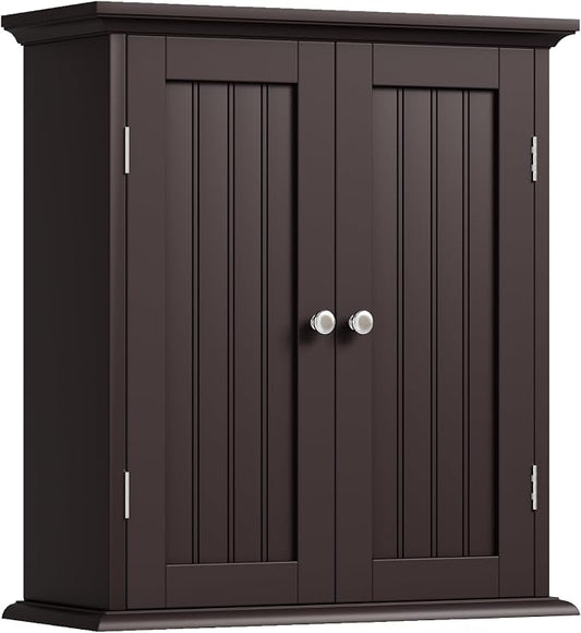 ChooChoo Bathroom Wall Cabinet with 2 Doors, Over The Toilet | 8.8"D x 21.1"W x 24"H, Medicine Cabinet, Adjustable Shelves, Cupboard, Espresso