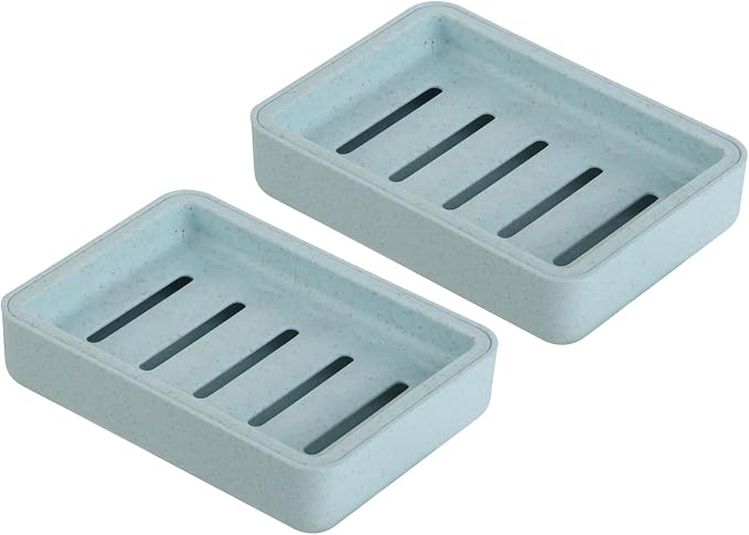 Soap Dish with Drain 2 Pack Plastic Sponge Holder for Shower | Soap Box Double Layer Draining Soap Case Soap Container Easy Cleaning for Bathroom Kitchen Sinks