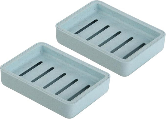 Soap Dish with Drain 2 Pack Plastic Sponge Holder for Shower | Soap Box Double Layer Draining Soap Case Soap Container Easy Cleaning for Bathroom Kitchen Sinks