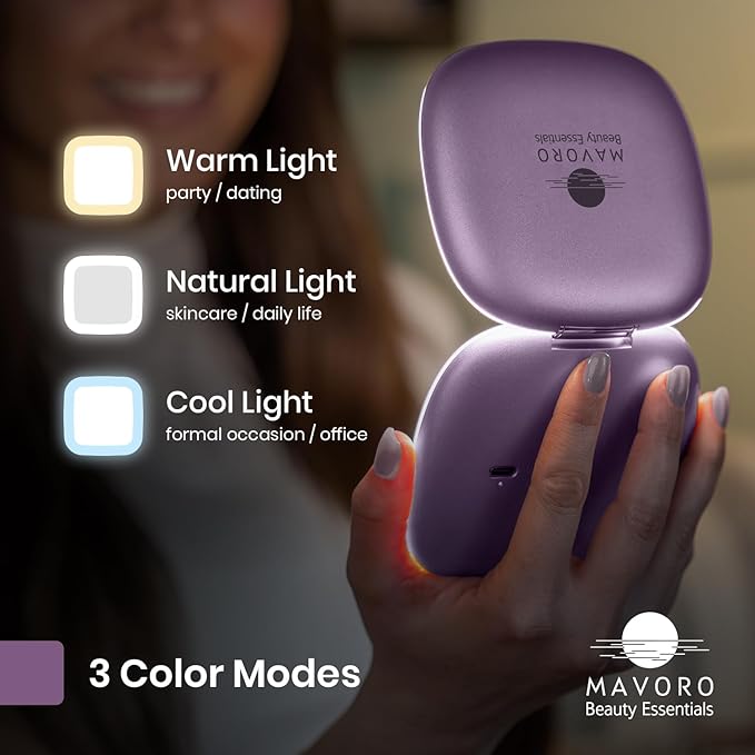 LED Lighted Travel Makeup Mirror 1x/10x, USB-C Rechargeable (Violet Mist)