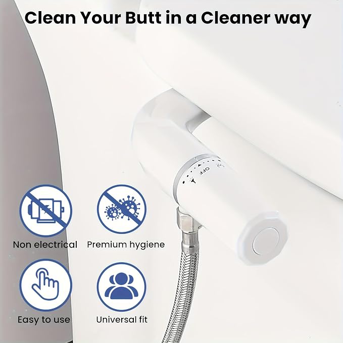 I.DEER-Ultra Slim Bidet Toilet Attachment, Self-Cleaning Retractable Dual Nozzle | Non-Electric Bidet for Toilet with Adjustable Water Pressure, No Seat Gap, Easy DIY Install (White)