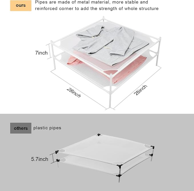 Clothes Drying Rack, 2-Layer Sweater Laundry Drying Rack Flat, Mesh Drying Rack Clothing for Indoor & Outdoor, White
