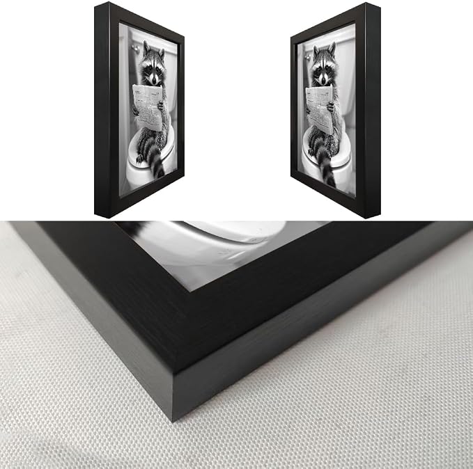 Funny Raccoon Bathroom Wall Decor Animal Wall Art Black and White Raccoon on Toilet Canvas Picture Print Farmhouse Framed Cute Painting Restroom Decoration Ready to Hang