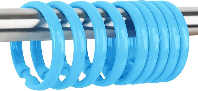 Light Blue Shower Curtain Hooks - 12 Pcs Circular Plastic Shower Curtain Rings for Bathroom - O Shaped Sky Blue Shower Hooks Rings for Shower Curtain Rod