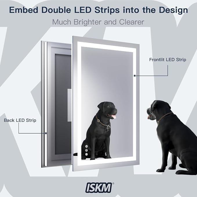 ISKM 72x36 LED Mirror for Bathroom, Front and Back Lit, Anti-Fog, Dimmable | Memory Function,ETL,3 Color Temps 3000K-6000K,IP65 Waterproof ,Tempered Glass, Plug in or Hardwired, for Makeup & Shaving