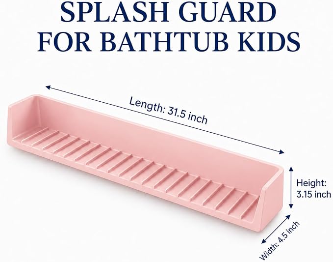 Bathtub Splash Guard for Tub Kids, Silicone Bath Toy Holder & Tub Side Tray with Suction Cups, Bath Tub Shelf for Kids, Bathtub Toy Storage, Pink
