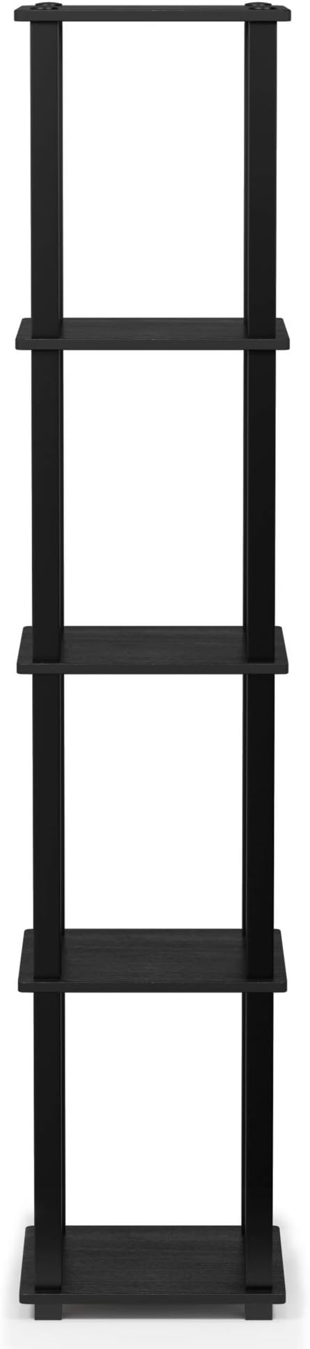 FURINNO Turn-S-Tube 5-Tier Corner Square Rack Display Shelf, Americano/Black | Open Frame, Corner Shelf, Free Standing Open Shelves, for Organization and Storage, Living Room, Garage, Home Office