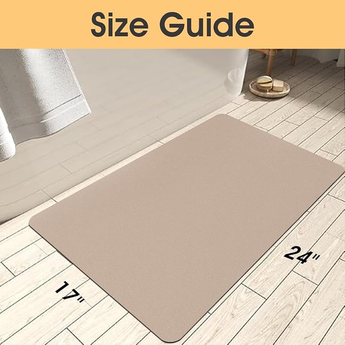 Non Slip Bath Mat, Thin Bathroom Rugs Fit Under Door, Quick Dry Bath Mats, Machine Washable Bath Rugs for Bathroom, Bathtub & Kitchen, Bathtub & Kitchen, Taupe/Solid/24 x17