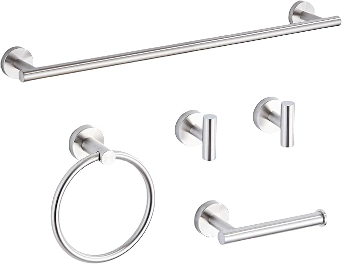 Brushed Nickel Bathroom Hardware Set 5 Piece with Towel Racks for Bathroom, SUS304 Stainless Steel Bath Towel Bar Set, 24 Inch Wall Mounted Accessories Kit…
