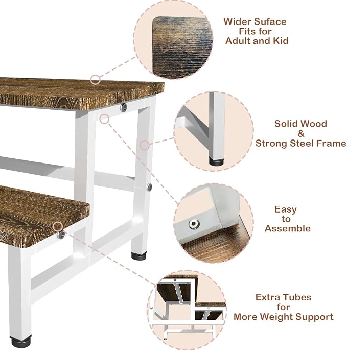 Wooden 2 Step Stool for Toddlers Kids and Adults, Heavy Duty Stepping Stools with 500 LB Load Capacity, Foot Step Stool for Bed, Living Room, Bathroom, Kitchen - Rustic Brown & White