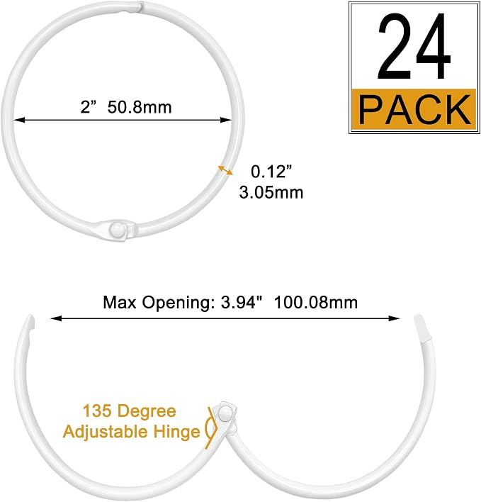 Shower Curtain Hooks Rings,24 Pcs Rustproof Metal Shower Hooks for Shower Curtain,Glide Smoothly Round Shower Rings for Curtain,Shower Curtain Rings for Bathroom Shower Rod,Snap Joint Design (White)
