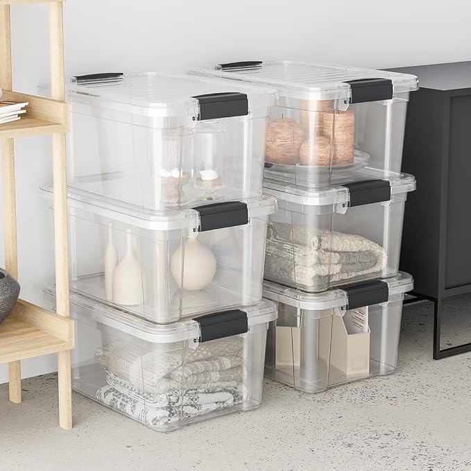 Superio Clear Storage Box with Lid, 26.5 Quart Plastic Container Bins for Organizing, Stackable Crates, BPA Free, Non Toxic, Odor Free, Organizers for Home, Office, School, and Dorm