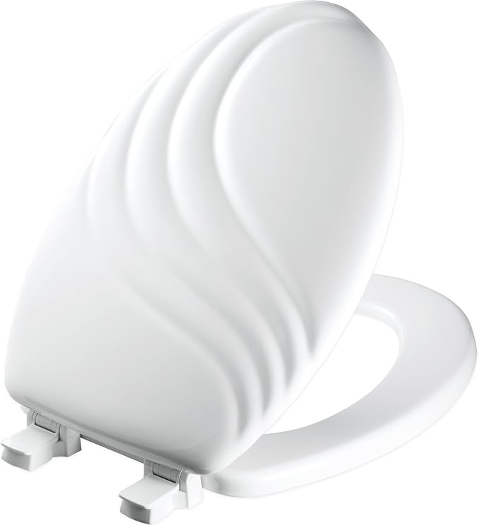 Mayfair Sculptured Swirl Toilet Seat, Easy Clean Hinges with Durable Wood Seat, Made in USA, Elongated, White