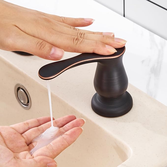 Kitchen Sink Soap Dispenser with 17 OZ Bottle - Oil Rubbed Bronze | Bronze Soap Dispenser fot Kitchen Sink, Built in Soap Dispenser, Liquid Dispenser, Refill from The Top, G086ORB