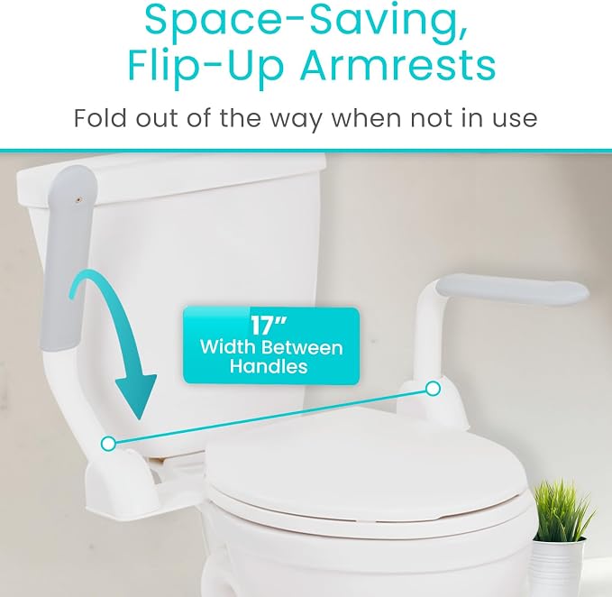 Vive Toilet Safety Rail with Flip-Up Handles - 450 lb Capacity Senior | Safety Frame for Elderly & Disabled - Handicap Grab Bar Riser Stand Assist with Arms for Bathroom Assistance & Raised Toilets