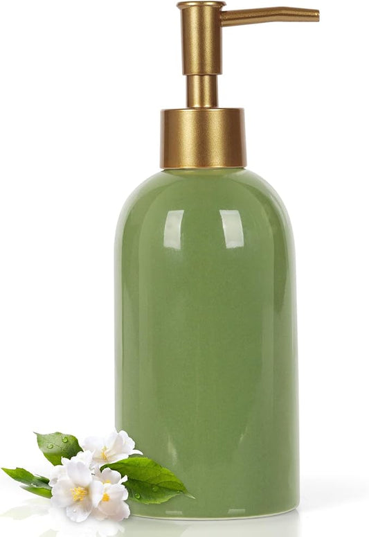 Natheeph Soap Dispenser for Bathroom/Kitchen Fill Hand Soap/Dish Soap,14OZ | Soap Pump Dispenser Bottle, Ceramic Soap Dispenser Refillable Shampoo/Lotion/Liquid/Detergent for Bathroom/Kitchen, Green