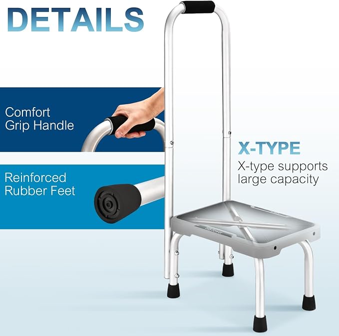 HBTower Step Stools with Handle for Adults Kids with Non-Slip Rubber Feet | Holds Up to 600 lbs, Lightweight Stepping Stools for Bedroom Kitchen Bathroom, Bed Steps for High Beds