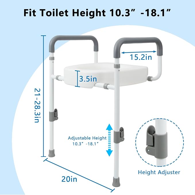 Toilet Seat Risers for Seniors with Handles, 3.5-inch Rise | Raised Toilet Seat with Handles for Seniors, Elevated Toilet Riser for Handicap & Elderly, Assists Standing & Sitting