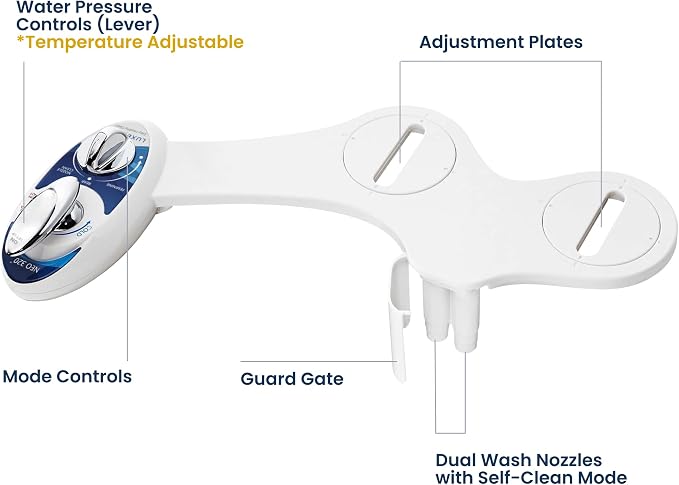 LUXE Bidet NEO 320 - Warm Water Bidet Attachment for Toilet Seat, Blue | Non-Electric, Warm Water, Dual Nozzle, Self-Cleaning, Adjustable Water Pressure, Rear & Feminine Wash