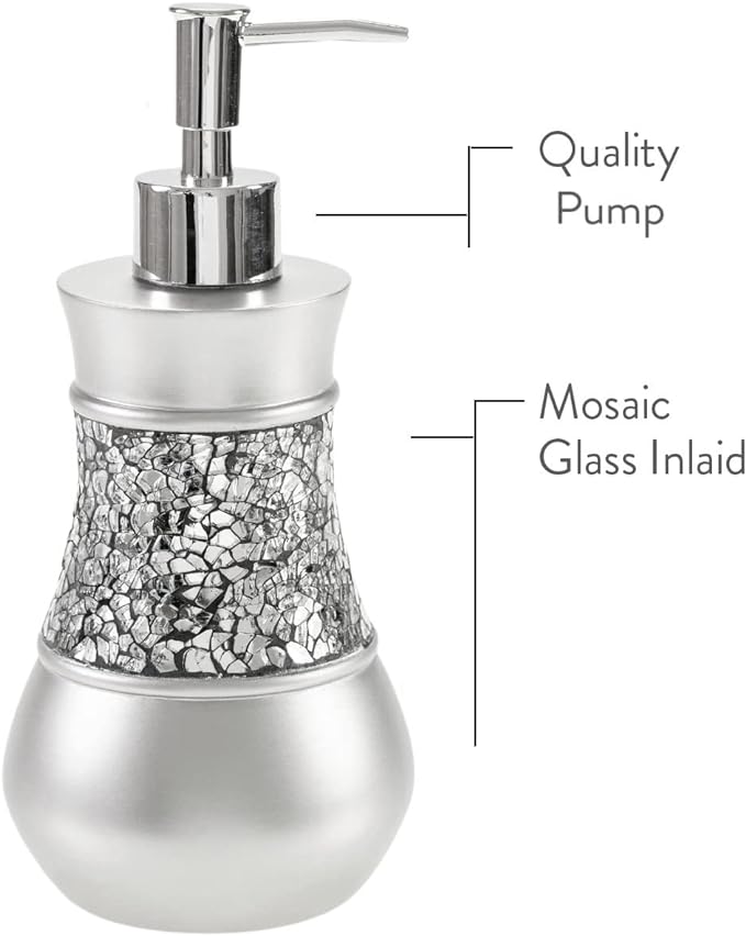 Creative Scents Crackled Glass Silver Hand Soap Dispenser for Bathroom, | Decorative Countertop Lotion Dispenser, Elegant Liquid Soap Dispenser with Sturdy Pump for Classic Bathroom Décor
