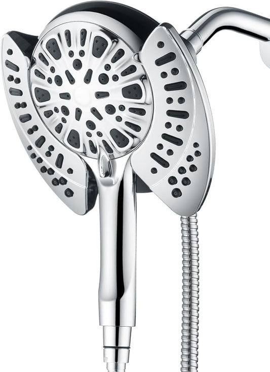 2 in 1 Shower Head with Handheld Combo High Pressure Silver 2.5 GPM | 7.2" Rain Showerhead and 9 Spray Hand Held Shower, Adjustable Shower Angle, 59-inch Rotatable Stainless Steel Hose
