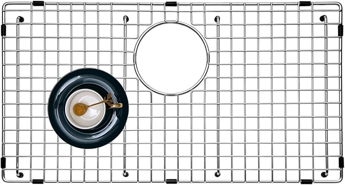 Stainless Kitchen Sink Protector - 30" x 17" with Rear Drain | S304 Sink Grids for Bottom of Kitchen Sink, Rear Drain for Single Bowl Kitchen Sink with Corner Radius