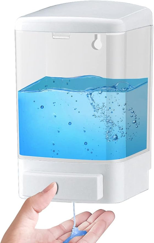 Manual Soap Dispenser Wall Mounted, 33.8oz, Bathroom Kitchen Commercial | Leak-proof Nozzle, Thin & Thick Soap Compatible, Easy to Install & Refill, Soap Level Visibility, Big Capacity, White