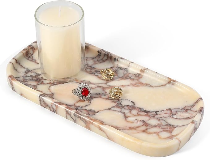 Luxury Calacatta Viola Marble Tray, 10"x5" Marble Vanity Tray for Bathroom Countertop Kitchen Sink, Rectangular Stone Tray for Perfume Fragrance Jewelry, Decorative Catchall Tray Organizer