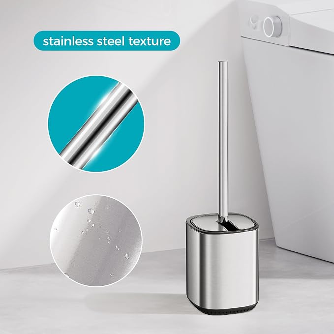 Toilet Brush and Holder Set Toilet Bowl Brush Stainless Steel Automatic Open lid Toilet Bowl Cleaner Brush with Durable Bristle Head Toilet Cleaning Brush for Bathroom