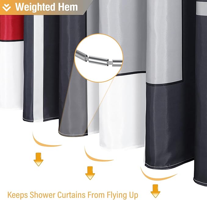 72 x 96 Long Modern Geometric Waterproof Fabric Shower Curtain, Red | Extra Tall, Premium Polyester, Weighted Hem, 12 Plastic Hook, Vibrant Color, Wrinkle-resistant, Quick-Dry, Machine Washable