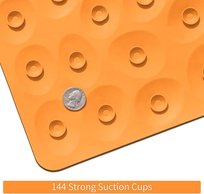 Non-Slip Bathtub Mat OTHWAY Soft Rubber Bathroom Bathmat with Strong Suction Cups (Orange, 16x40 inch)