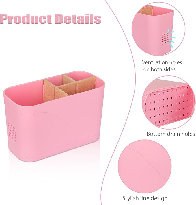Toothbrush and Toothpaste Holder, 4 Slots, Pink | Bamboo Dividers, Kids Electric Tooth Brush Organizer for Bathroom Countertop Accessories Storage