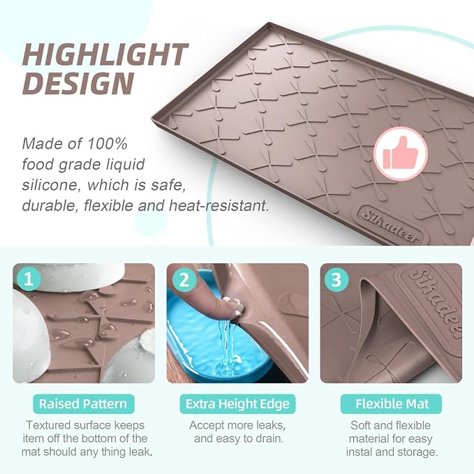 Waterproof Under Sink Mat Silicone 25"x19", Kitchen Cabinet Liner | BPA-Free Silicone Mat with Raised Lip Protects Cabinets from Leaks, Versatile Home Organizer for Bathroom, Pets, Boots, Floor
