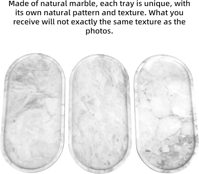 Oval Marble Bathroom Vanity Tray, Light Grey, 12" x 6" x 0.8" | Natural Luxury Marble, Home Kitchen Bathroom Table Tray, Stone Decorative Countertop Tray, For Coffee Perfume Jewelry