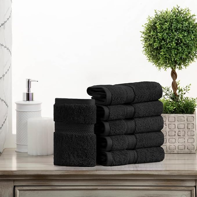 Superior Egyptian Cotton Plush & Absorbent, Face Towel Set of 6, Black | Quick Dry, Soft Luxury Towel Set, Bath Essentials for Bathroom, Guest Bath, Spa, 6 Piece Face, Madeline Towels