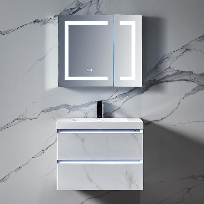 Blossom LED Medicine Cabinet Mirror for Bathroom 30x26, Lighted Medicine Cabinet with Mirror, Recessed/Surface Mount, Anti-Fog, Adjustable Brightness, Makeup, Wall Mounted Storage Cabinet