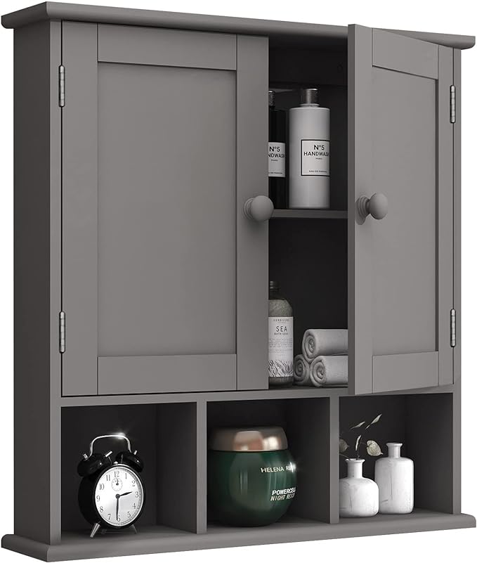 TaoHFE Grey Bathroom Cabinet,Bathroom Wall Cabinet with 2 Door | Adjustable Shelves,Over The Toilet Storage Cabinet,Bathroom Cabinet Wall Mounted,Medicine Cabinets for Laundry Room Kitchen