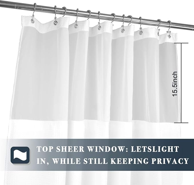 N&Y HOME 48 x 72 Waffle Weave Shower Curtain with Snap-in Liner Set White | 12 Metal Hooks Included, Snap on/off Fabric Liner, Hotel Style & Mesh Top Window, Machine Washable, 48x72 Shower Stall Size