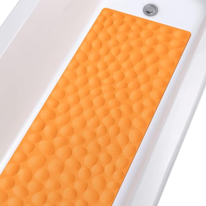 Non-Slip Bathtub Mat OTHWAY Soft Rubber Bathroom Bathmat with Strong Suction Cups (Orange, 16x40 inch)