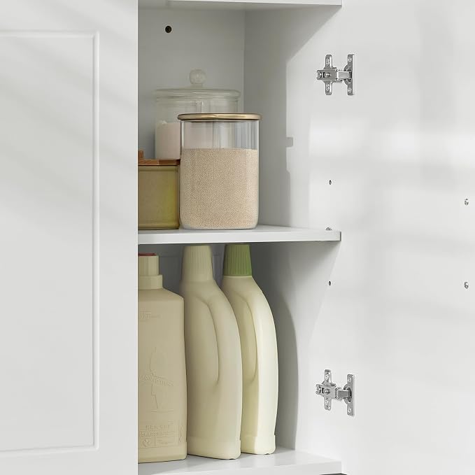 3-Door Wall Mount Bathroom & Laundry Cabinet, Wall Size, White | 3-Door Wall Storage Cabinet With Adjustable Shelves, Over Toilet/Washer MDF Medicine Cabinet, HUS-FRG231-L