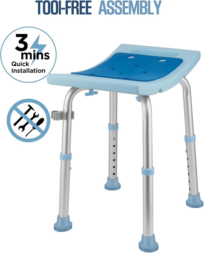 Shower Chair for Elderly Seniors, Shower Stools and Benches for Adults, Adjustable Bath Chair for Inside Shower, Shower Seat for Disabled, Tool-Free Assembly Shower Bench, 350 LB Weight Cap