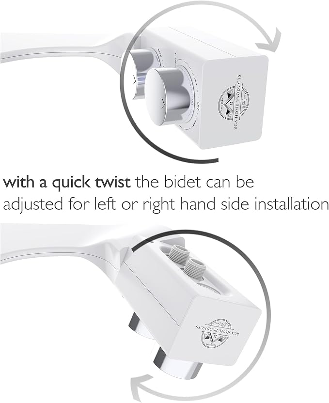 BIDETbidet Left/Right Reversible WARM WATER Ultra-Slim Bidet Attachment with Temperature Control, Interchangeable Knob Set, Hinged Nozzle, Non-Electric, Easy Install, Fits Most Toilets, Off-White