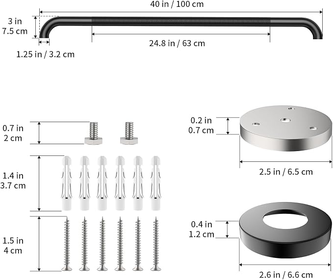 40 Inch Anti Slip Handicap Grab Bars, Munzong Grab Bar for Showers Black | Bathroom Knurled Handicap Balance Bar Safety Hand Rail Support Elderly Senior Assist Bath Handle Handicap