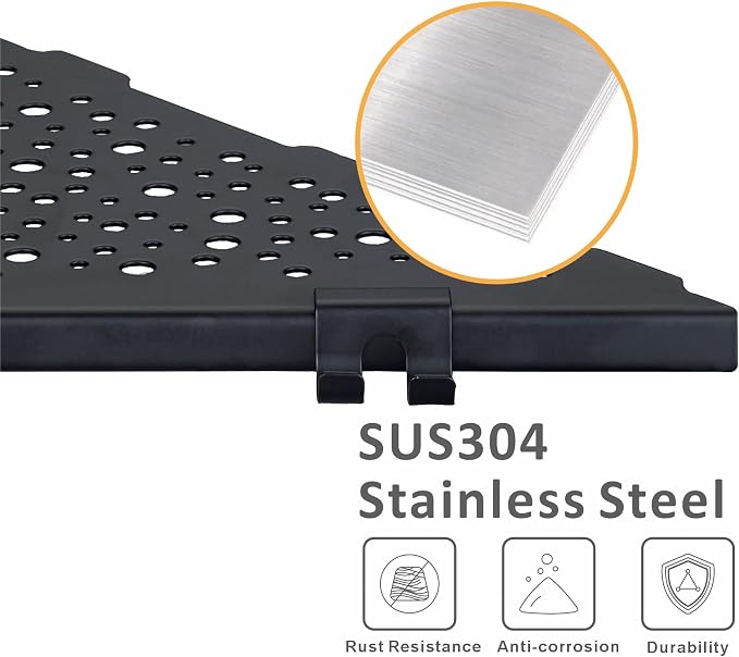 WELLUP Shower Shelf with 4 Hooks,10" Matte Black Corner Shower Shelf 2 Pack | 304 Stainless Steel Corner Shelf Recessed, Shower Corner Shelf for Tile Wall,Holds 15 lbs,Hollowed Drainage,Easy Install
